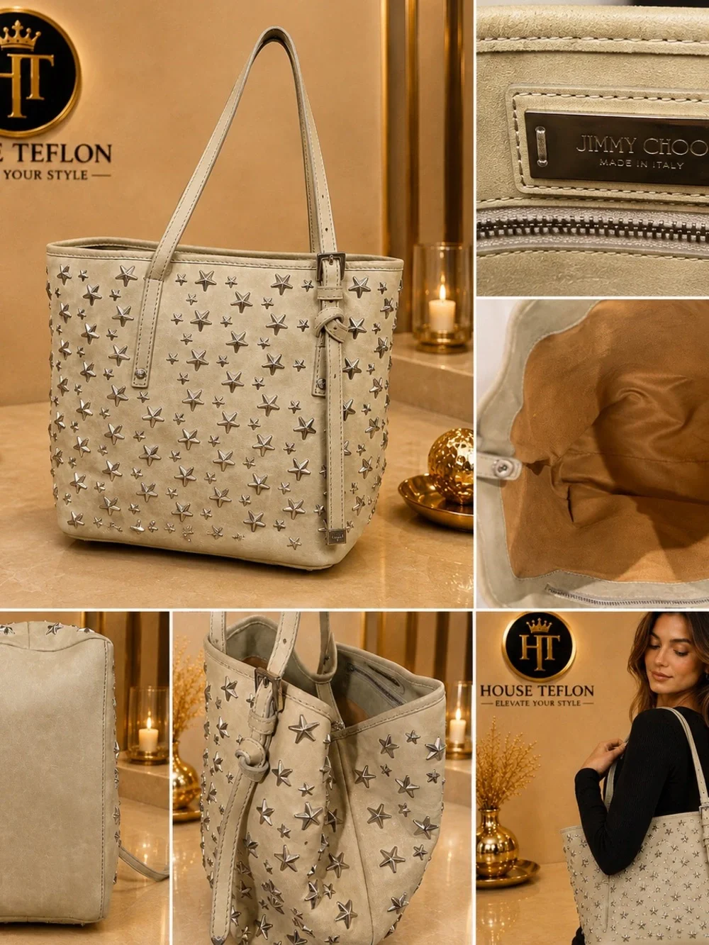 Jimmy Choo Star Studded Leather Tote Bag – Made in Italy